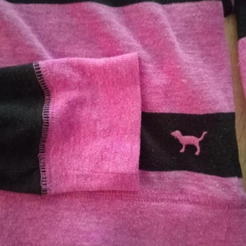 Victoria's Secret PINK Purple Black Striped Long Sleeve Tee T-Shirt Alt Y2K 90s - Picture 6 of 8